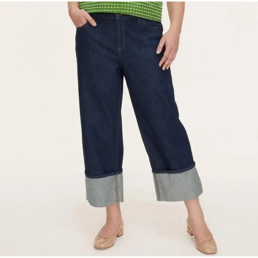 New! Size 10 Kate Spade Target High Rise Straight Leg Wide Cuff Jeans Blue Denim